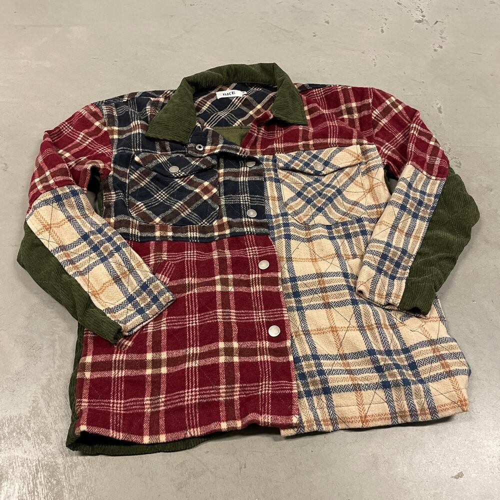 Y2K patchwork BKE flannel button up shirt